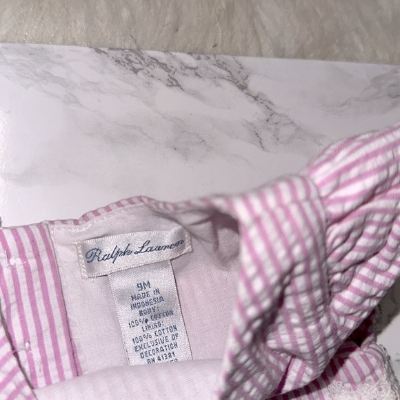 Ralph Lauren Pink Striped seersucker preppy little girls Dress size 9 months - Picture 3 of 7